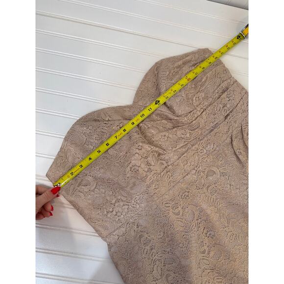 David’s Bridal Short Strapless All Over Lace Dress Tan Sweetheart Neck Mini 18 - Picture 4 of 8